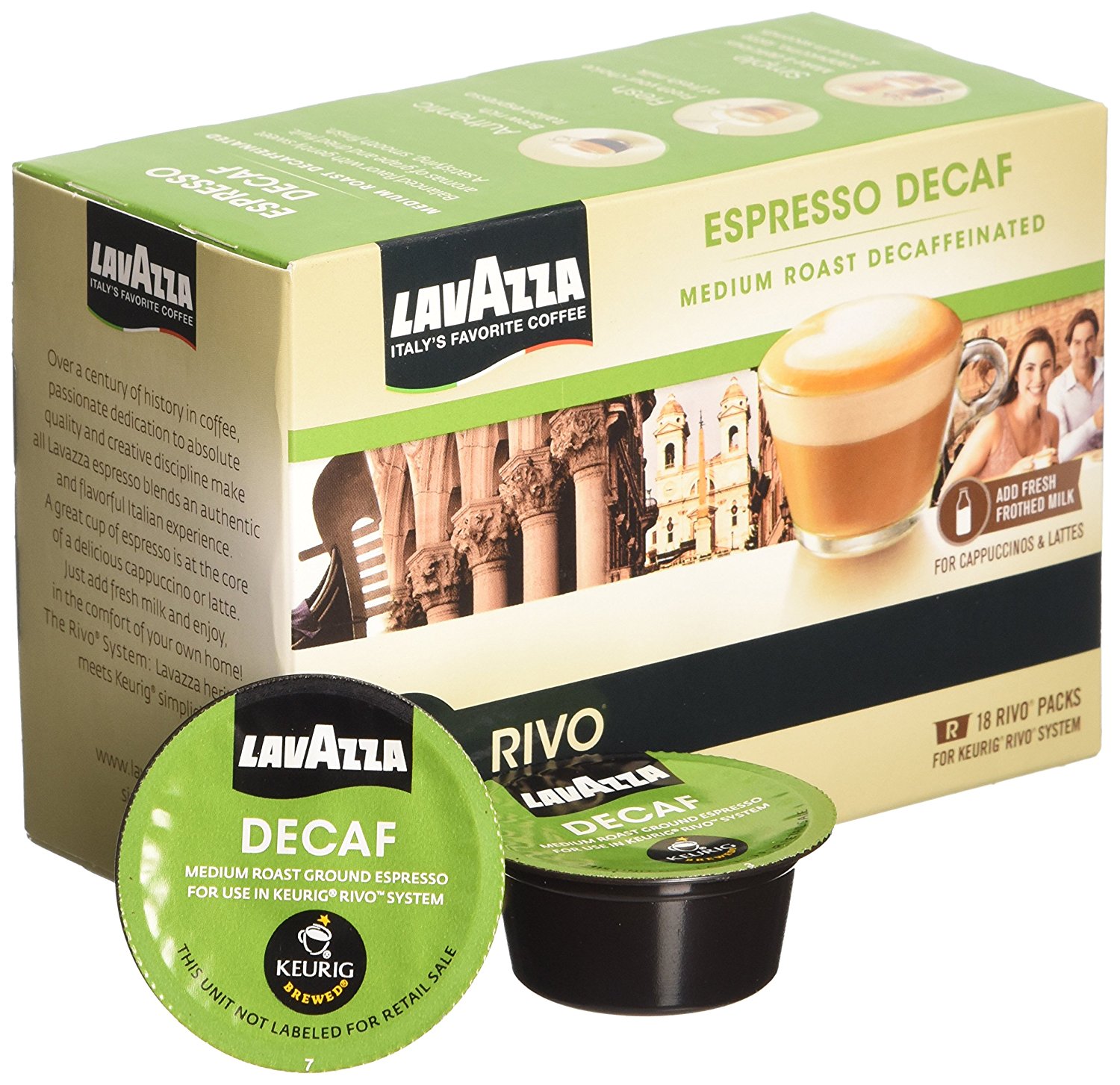 Lavazza Decaf, Espresso Packs for Keurig Rivo Systems(4.76 oz)(Pack of
