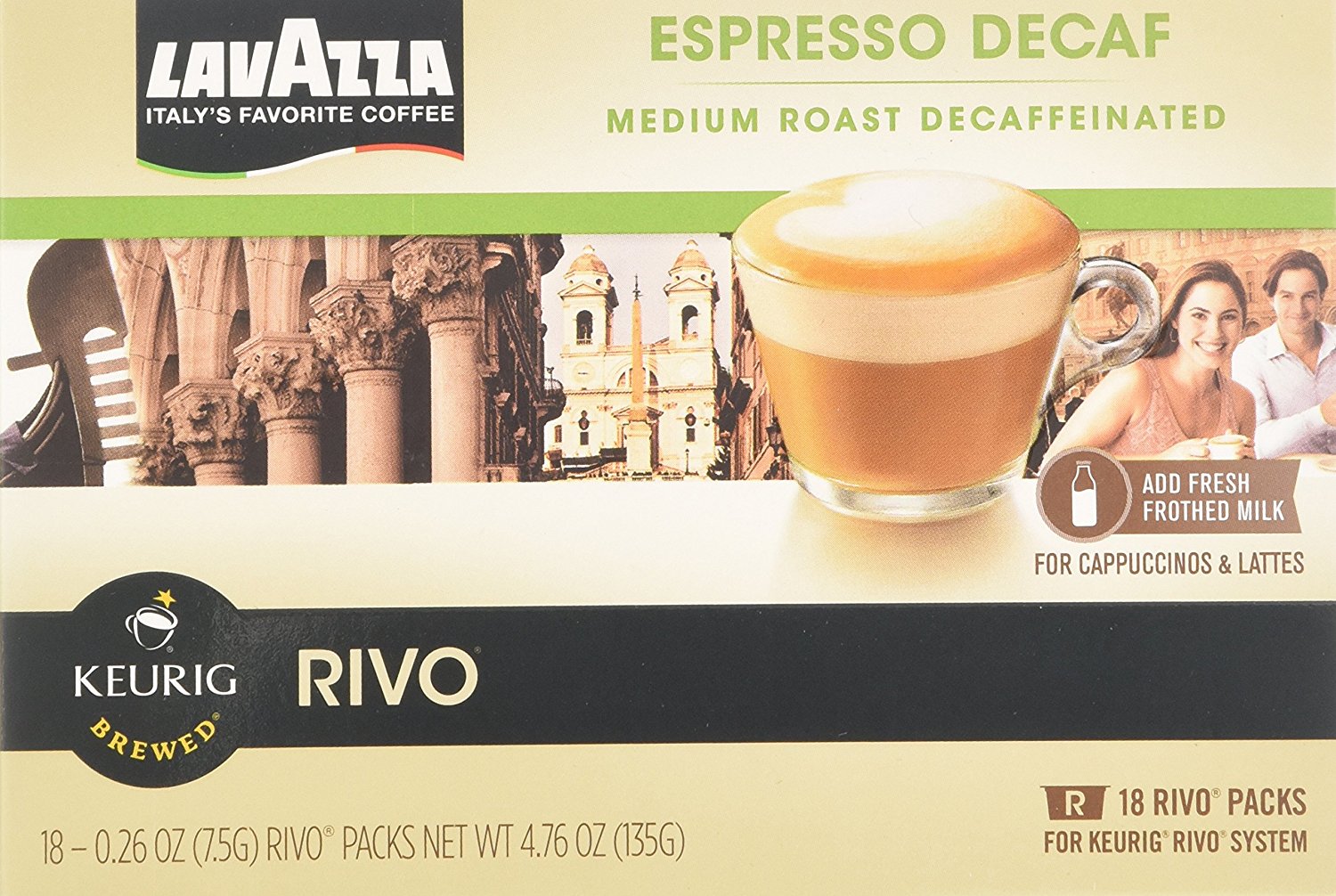 Lavazza Decaf, Espresso Packs for Keurig Rivo Systems(4.76 oz)(Pack of