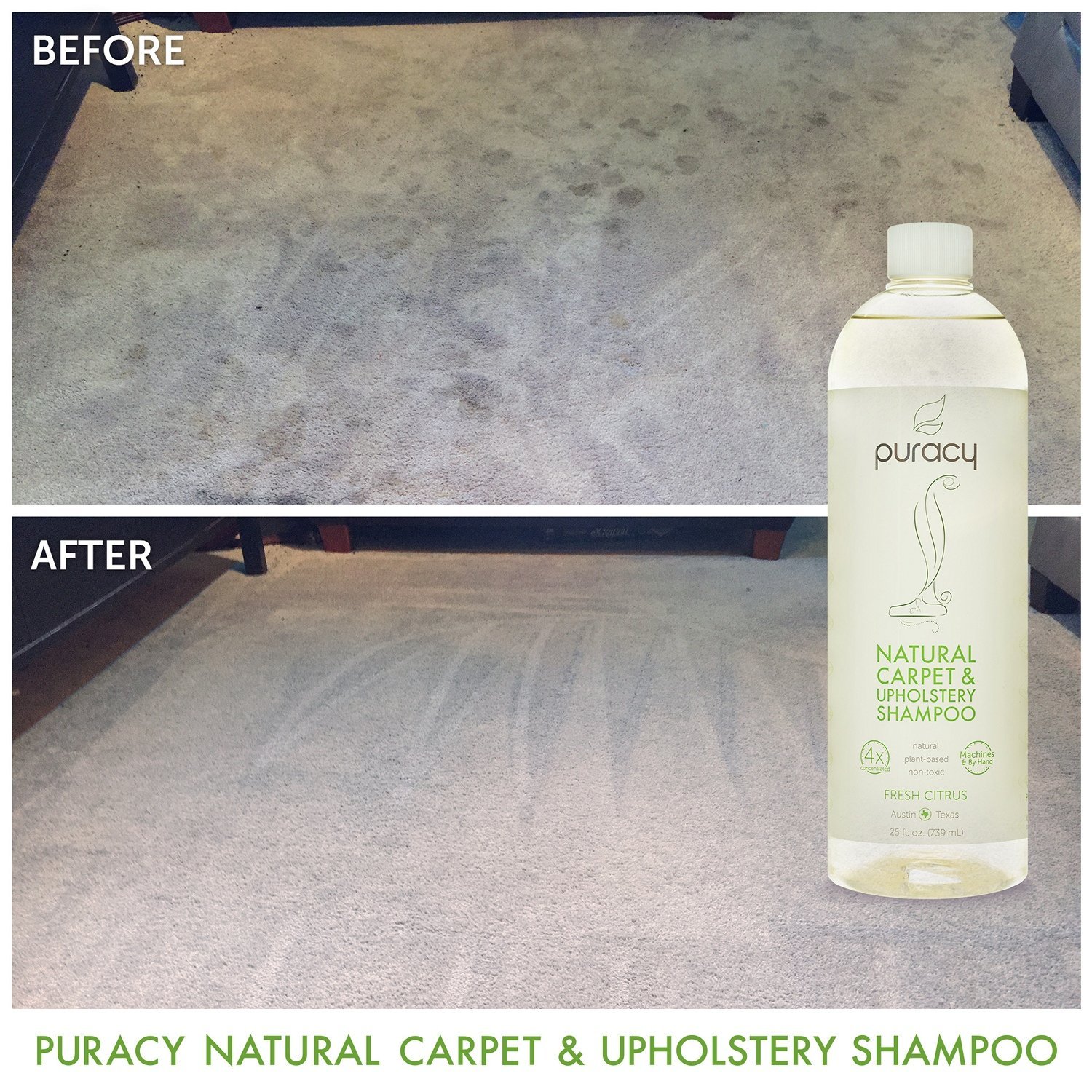 Puracy Natural Carpet & Upholstery Shampoo Eliminates Stains & Odors 4x Concentrated For
