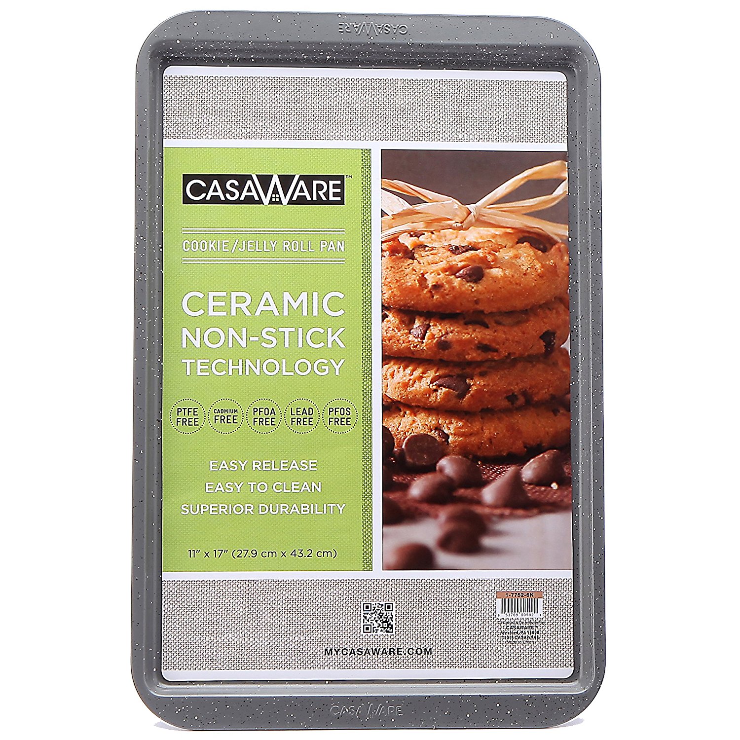 CasaWare Ceramic Coated NonStick Cookie/Jelly Roll Pan 11"x17" (Silver