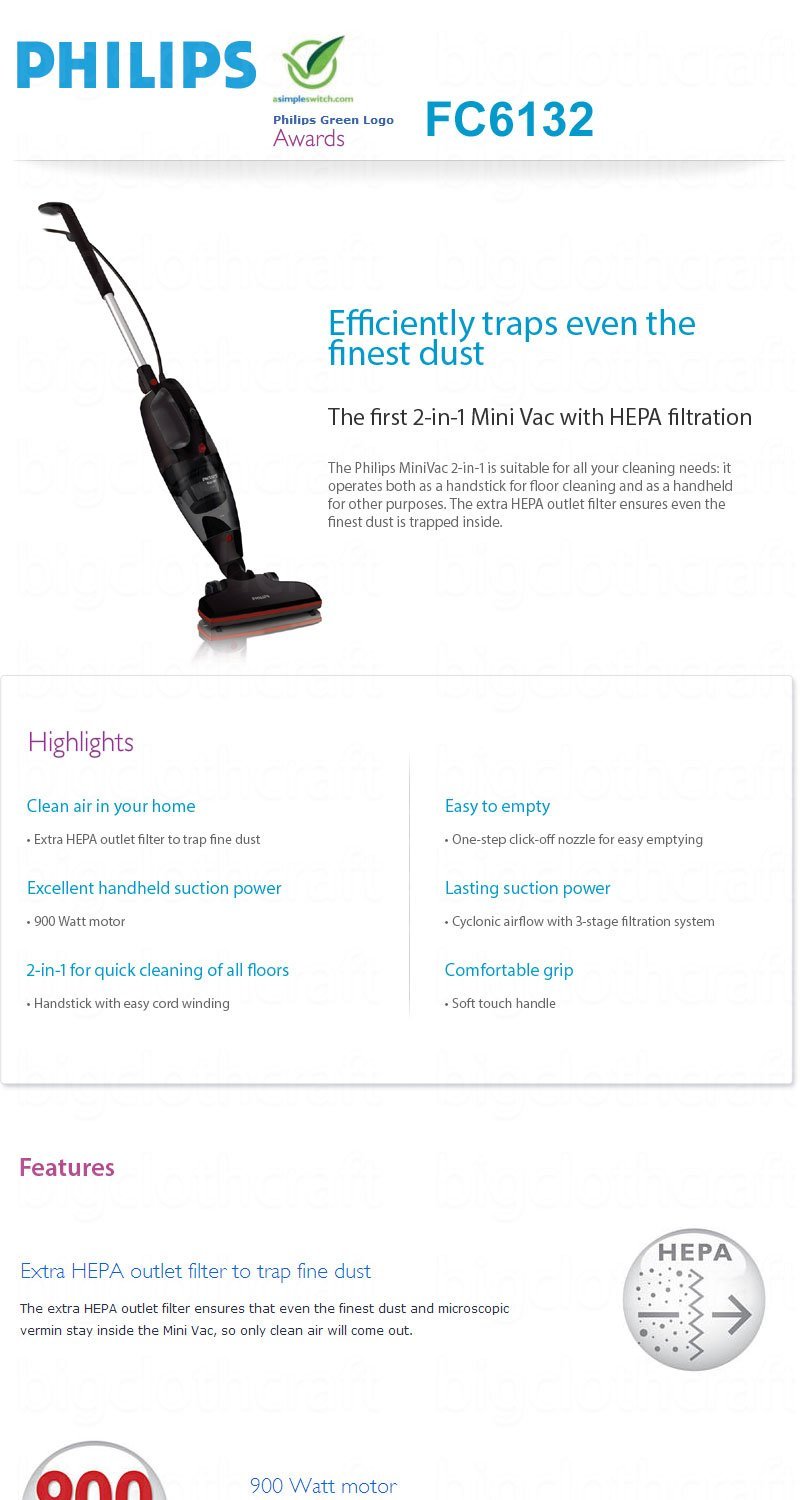 Philips Fc6132 Vacuum Cleaner Black Cyclone Hepa Filter Upright 220v N2