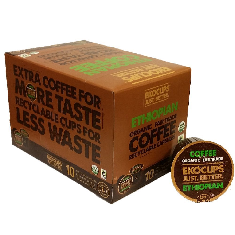 EKOCUPS Artisa Organic Ethiopian Coffee, Medium Roast, in Recyclable