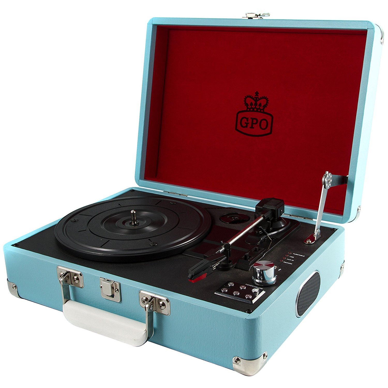 GPO Attache Briefcase Style 3Speed Portable Vinyl Turntable with Built