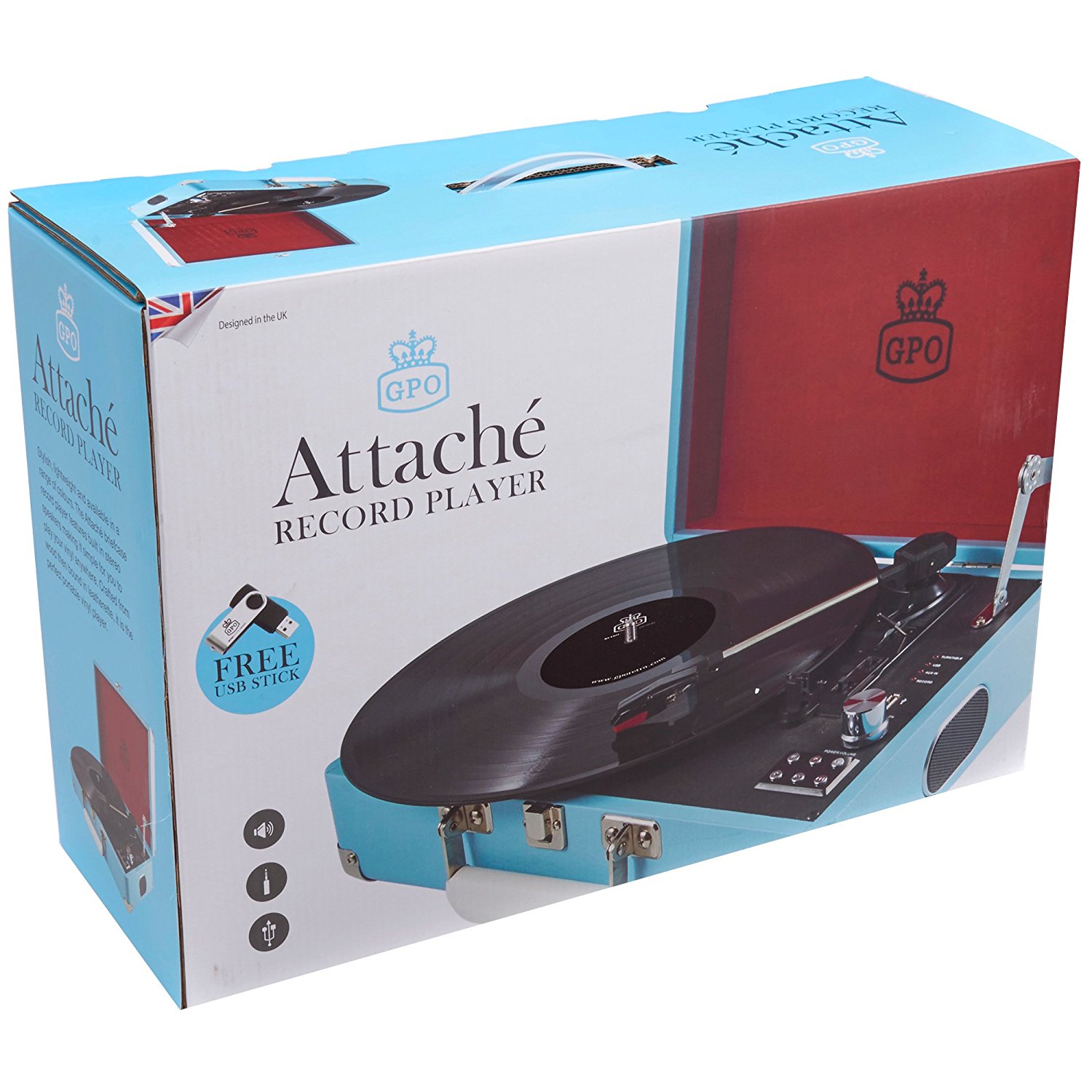 GPO Attache Briefcase Style 3Speed Portable Vinyl Turntable with Built