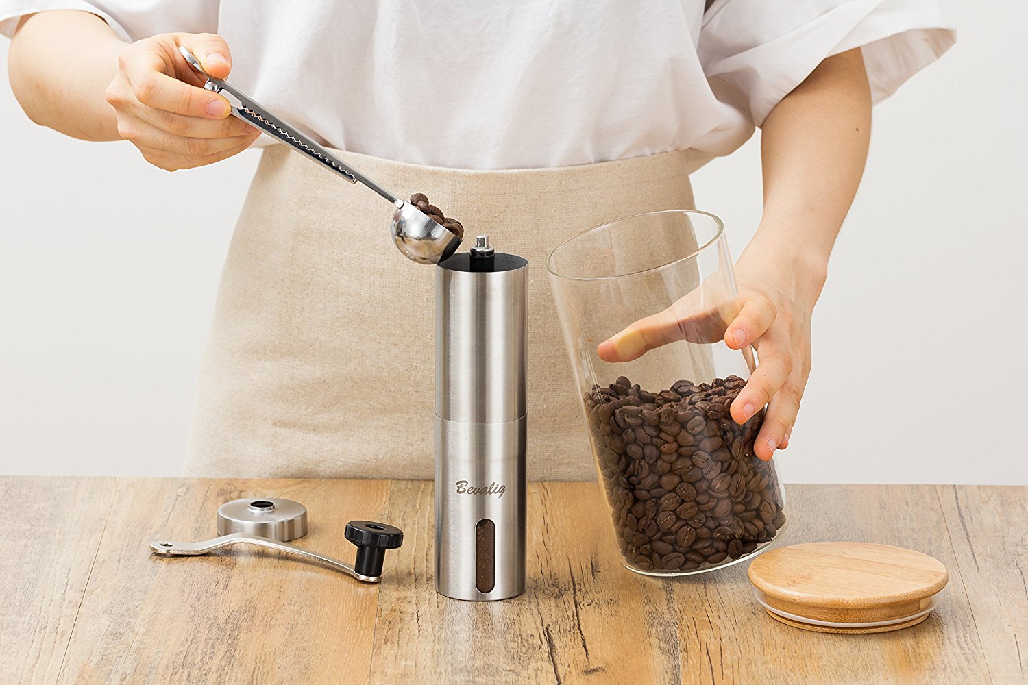 Manual Coffee Grinder with Travel Pouch, Spoon and Cleaning Brush