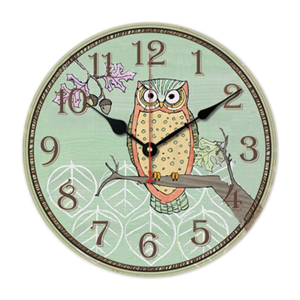 MuLuo 14inch Home Digital Wall Clocks Owl Printing Living Room Quartz