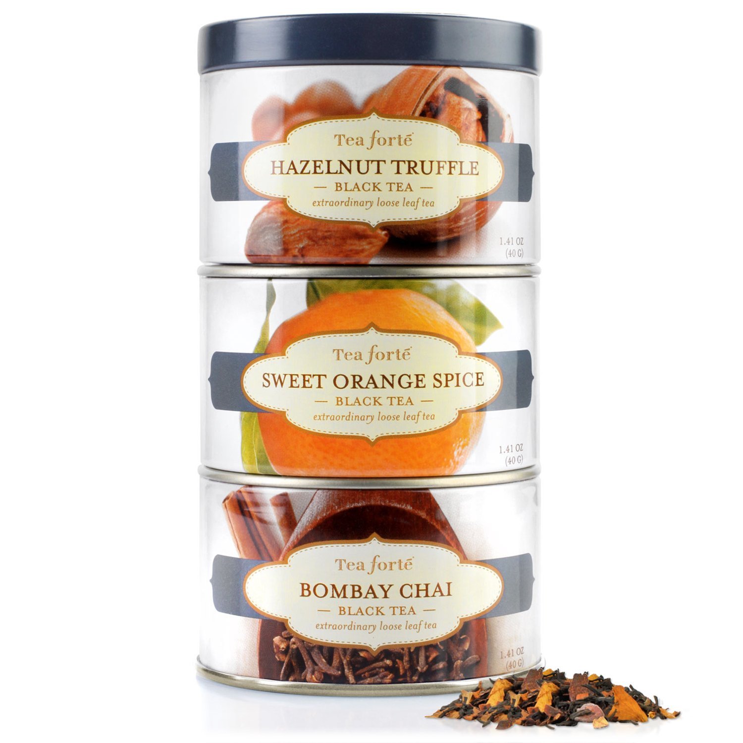 Tea Forte LOOSE LEAF TEA TRIO, 3 Small Tea Tins, Black Tea Sampler