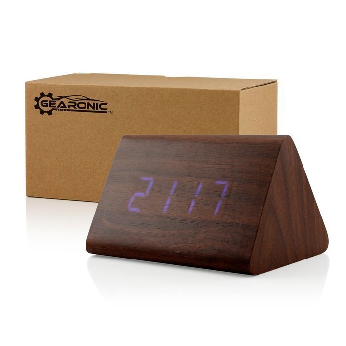 GEARONIC TM Modern Triangle Wood LED Wooden Alarm Digital Desk Clock