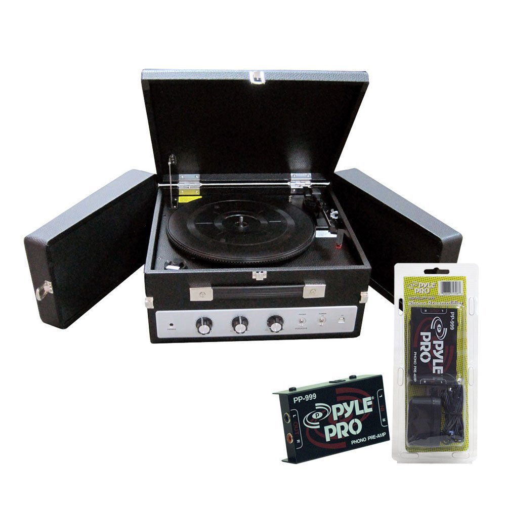 Pyle Turntable Record Player and PreAmplifier Package PLTTB8UI
