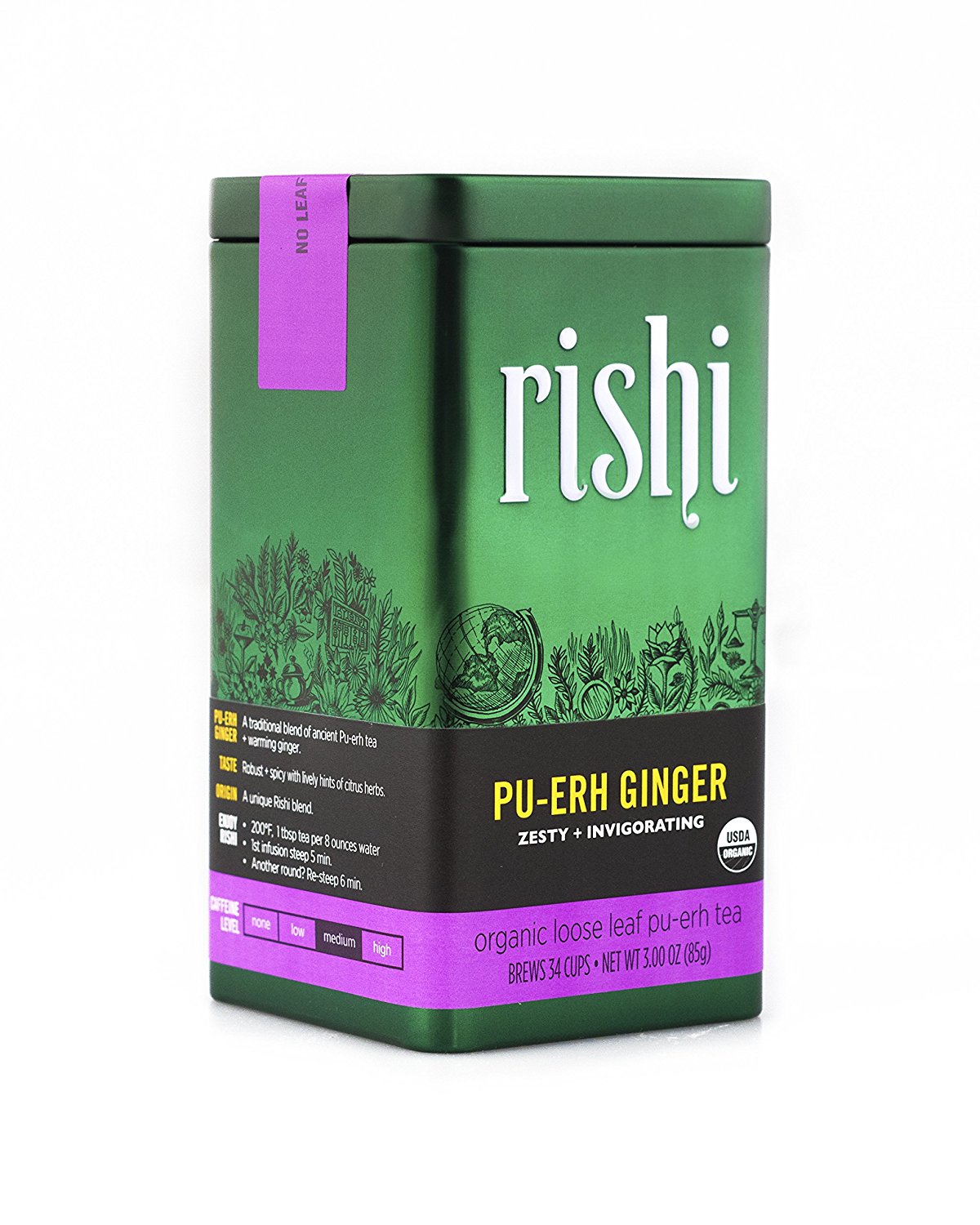 Rishi Tea Organic Puerh Ginger Loose Tea, 3 OZ (85g) box N3 free image
