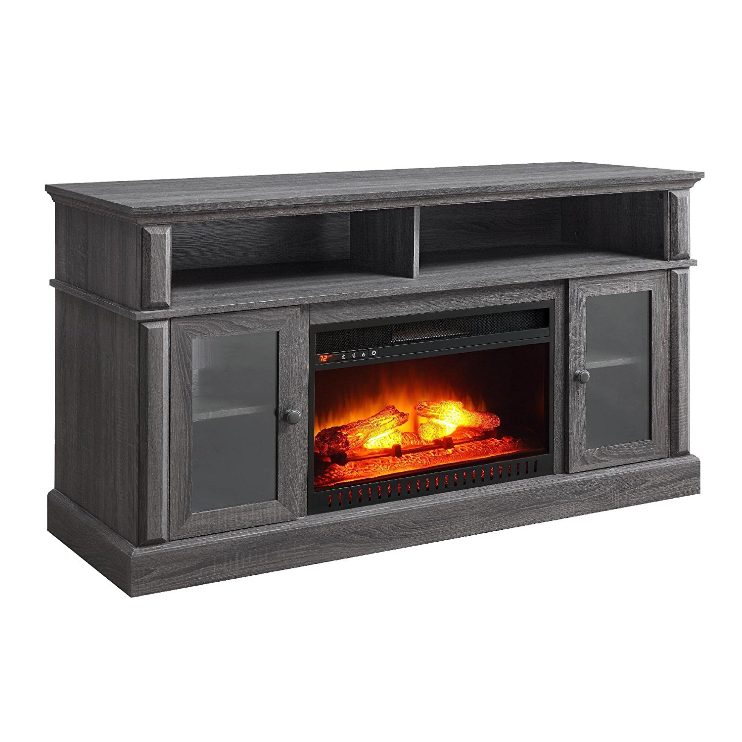 Gray Whalen Remote Control Barston Fireplace Media Console For TV's Up