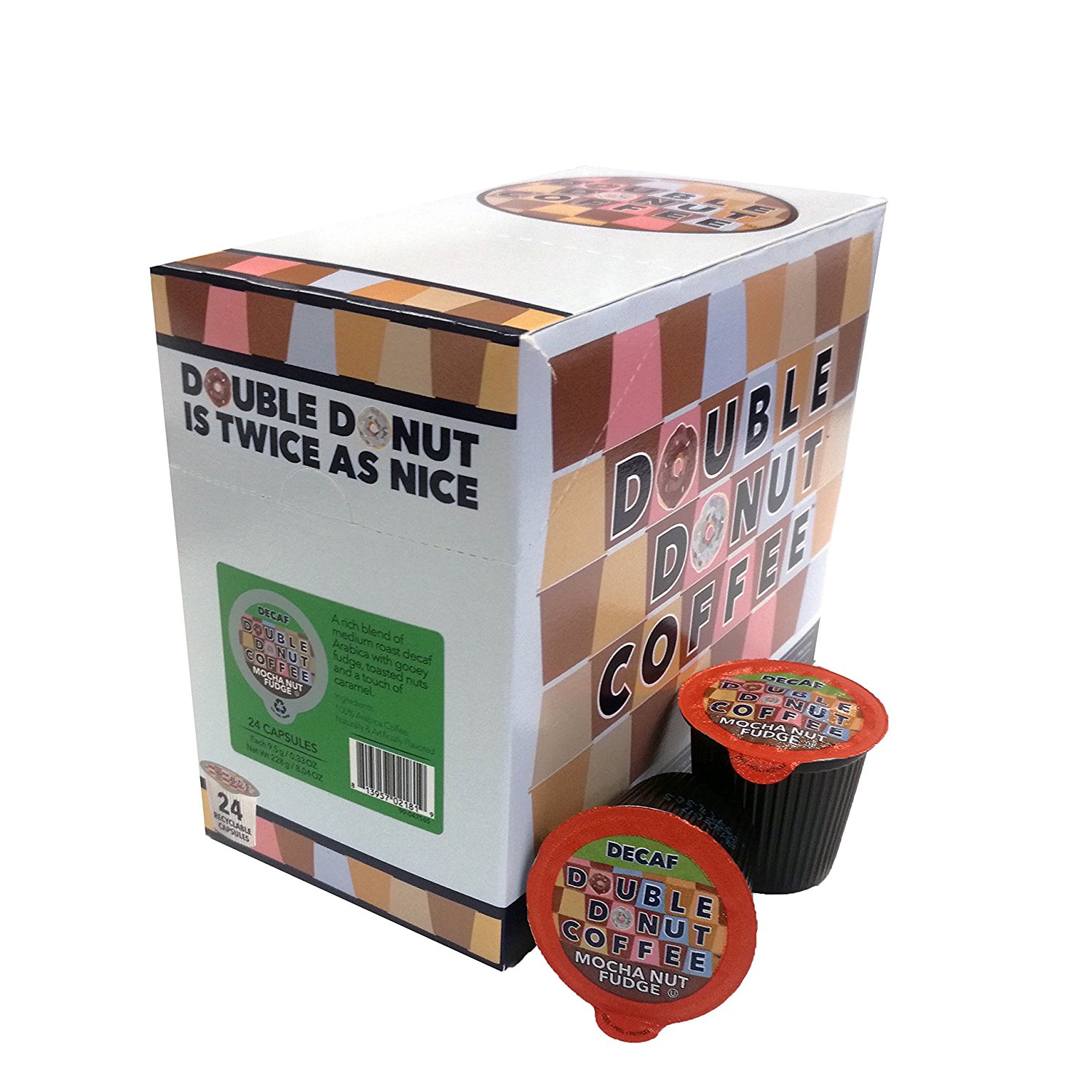 Double Donut Coffee Decaf Mocha Nut Fudge Flavored Coffee Single Serve