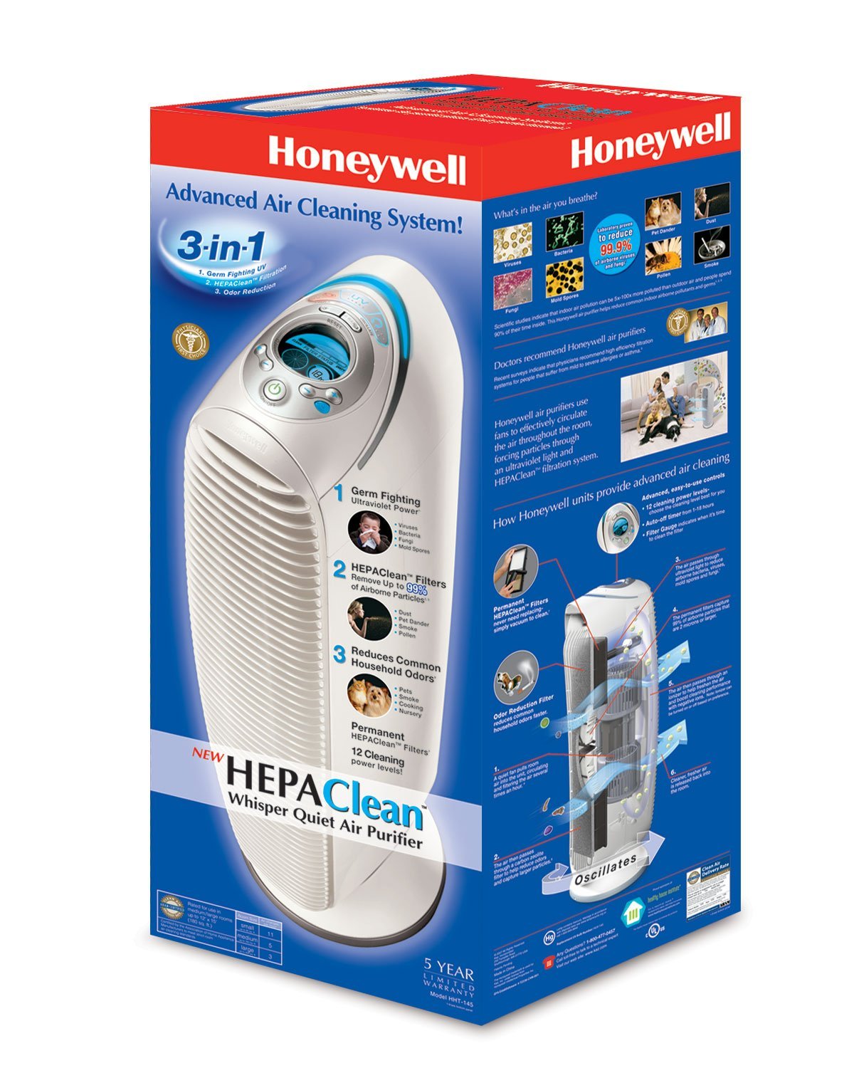 Honeywell HepaClean UV Antibacterial HEPA Tower 3in1 Air Purifier