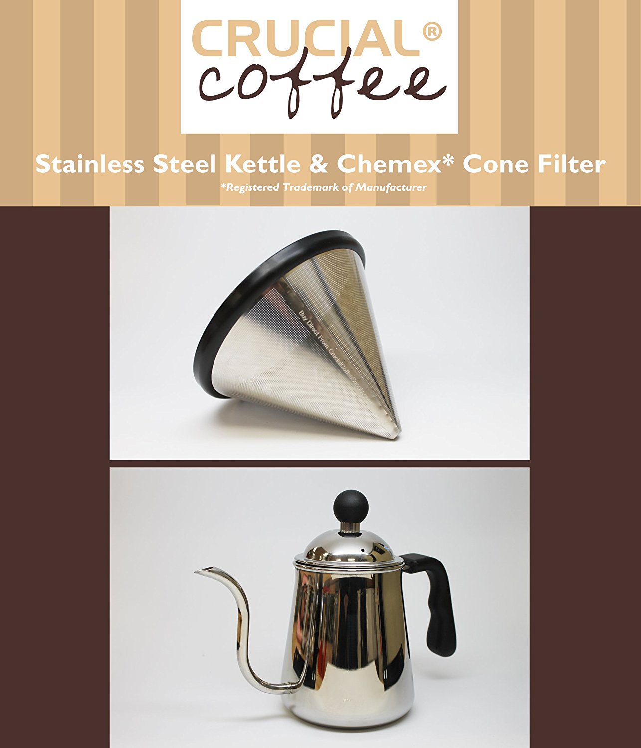 Premium Washable & Reusable Stainless Steel Cone Coffee Filter, Fits