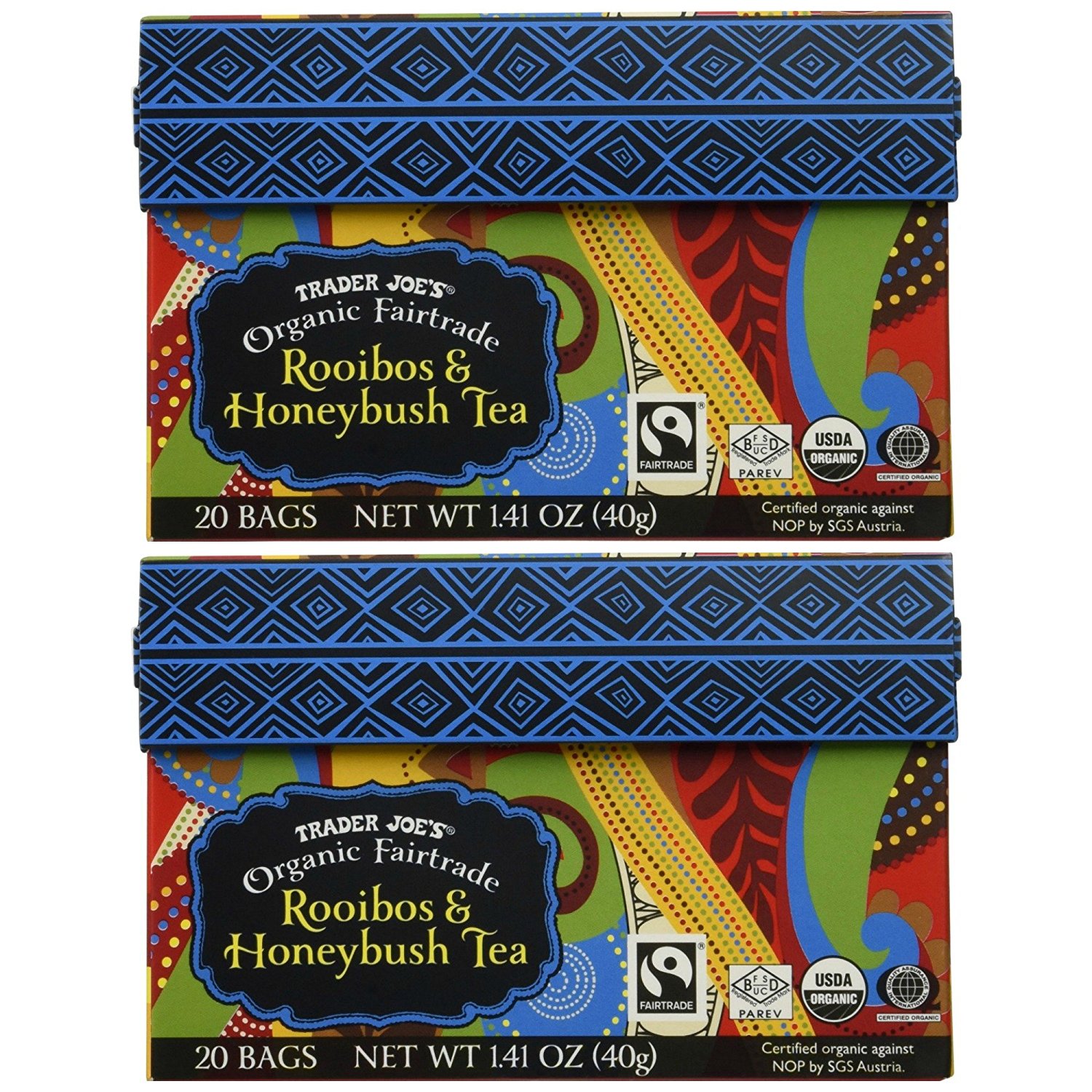 2 boxes of 20 bags Trader Joes Organic Fairtrade Rooibos & Honeybush