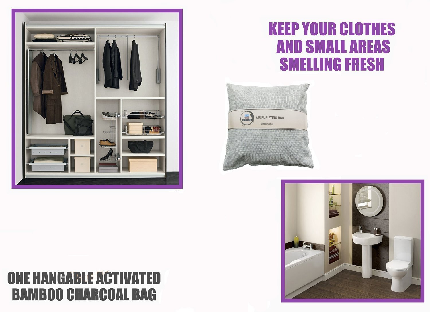 Doloburn Natural Auto Air Purifying Bamboo Charcoal Bags , Air Freshener Removes Odors