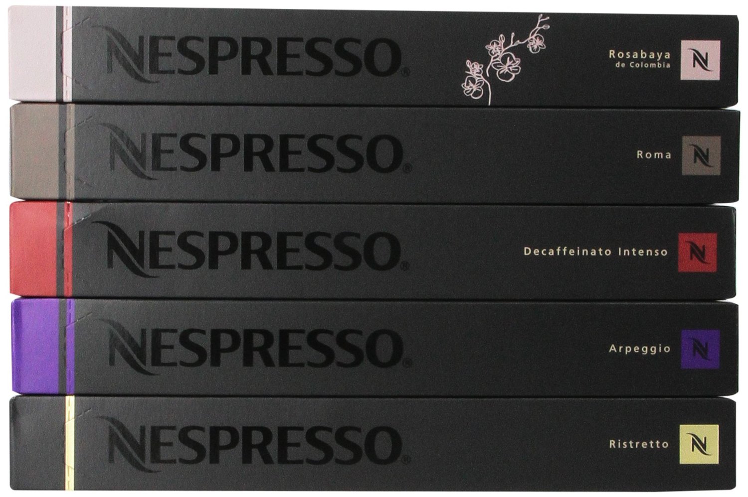 50 Nespresso Capsules The Best Sellers Ristretto, Roma, Rosabaya, Arpeggio, Decaffeinato