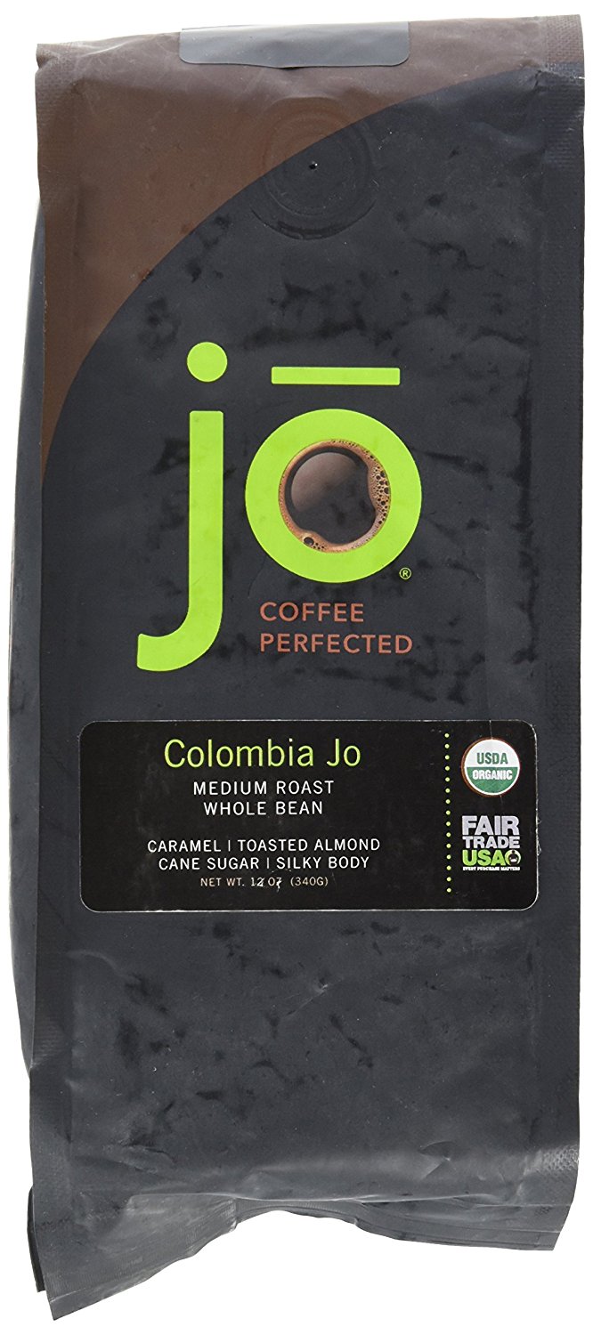 COLOMBIA JO 12 oz, Organic Whole Bean Colombian Coffee, Medium Roast, Fair Trade Certified