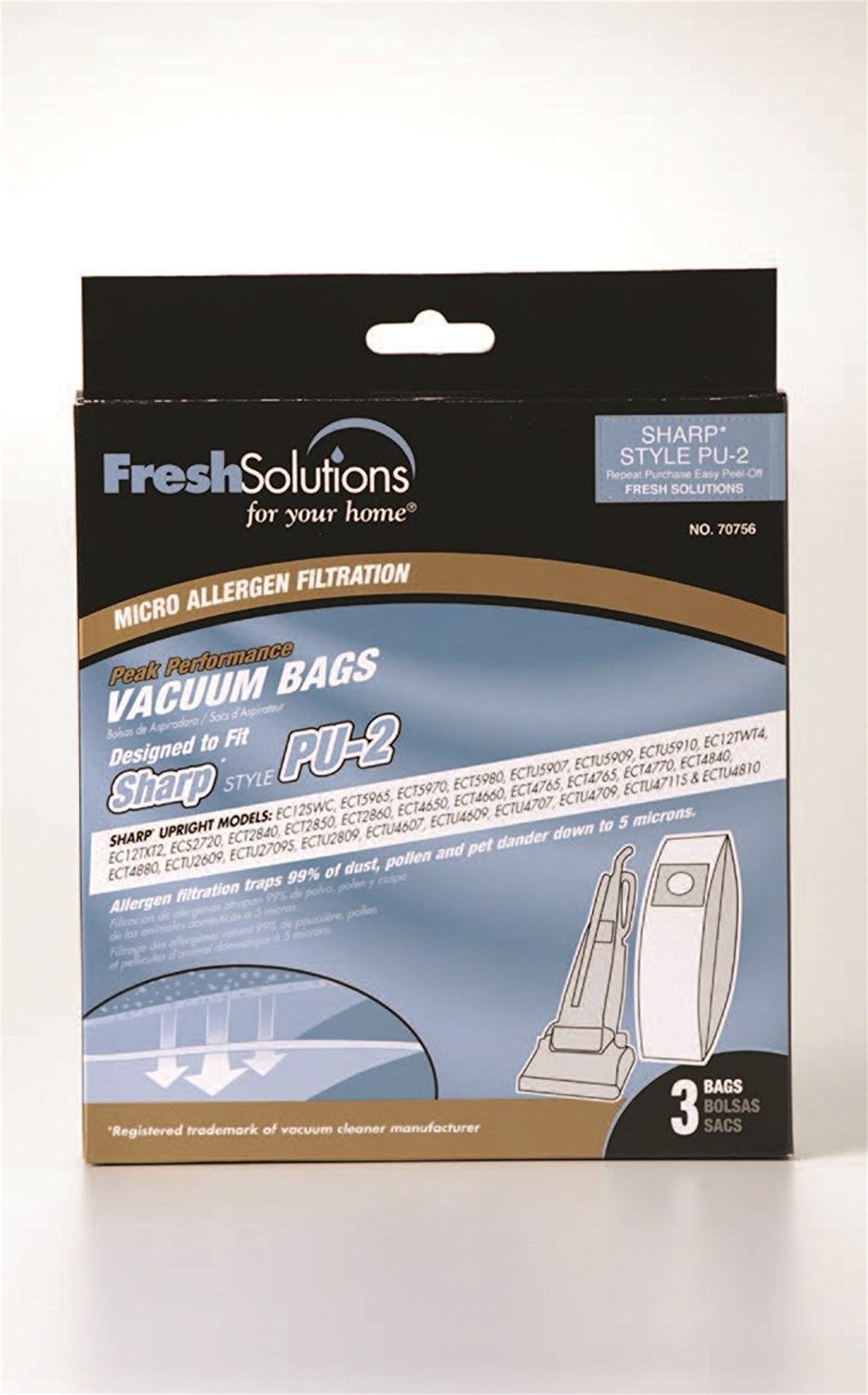 Fresh Solutions 70756 Sharp PU2 Micro Filtration Vacuum Bags, 3Pack