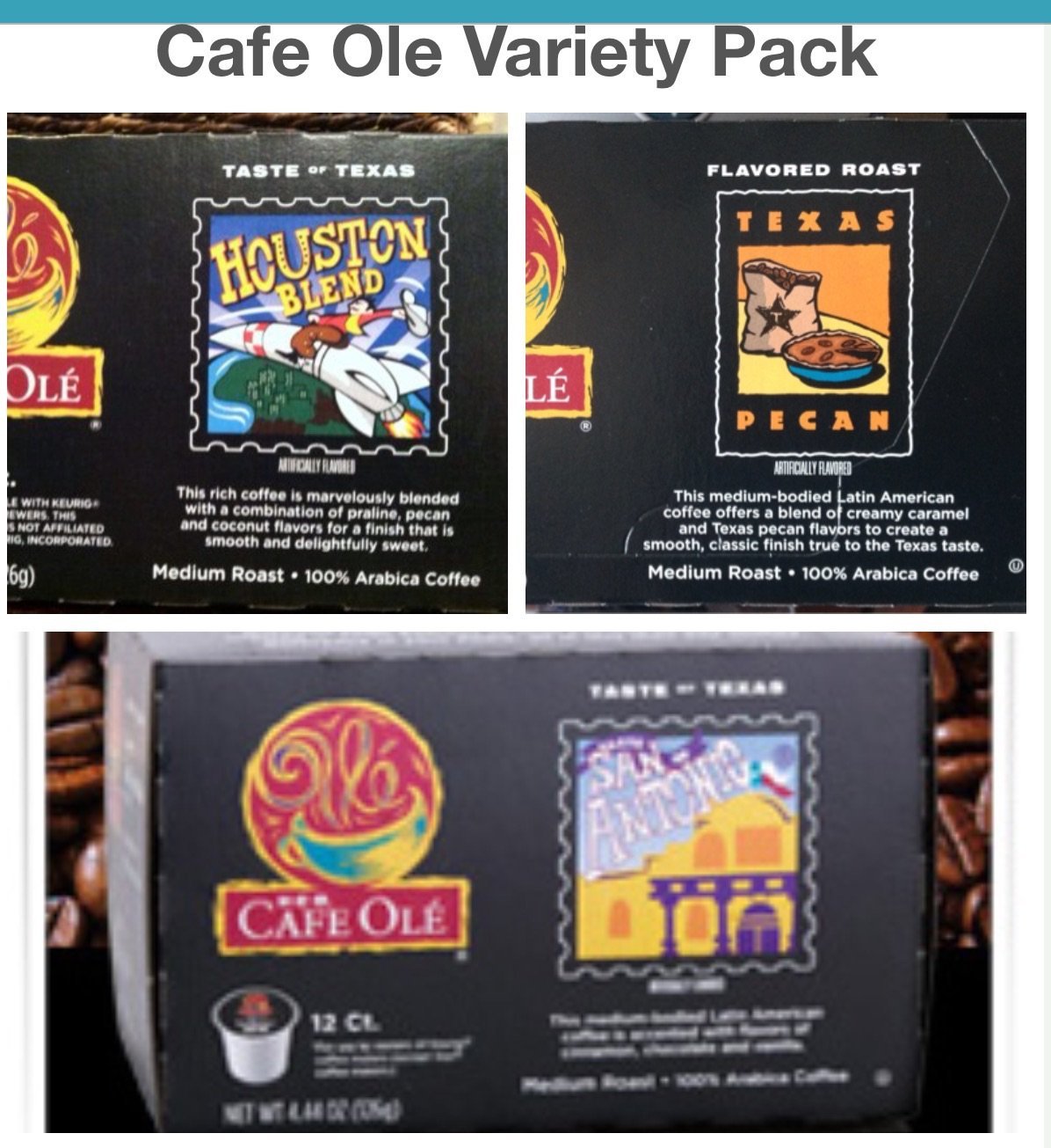 Cafe Ole KCup VARIETY 72 k cups (24 San Antonio; 24 Houston; 24 Texas