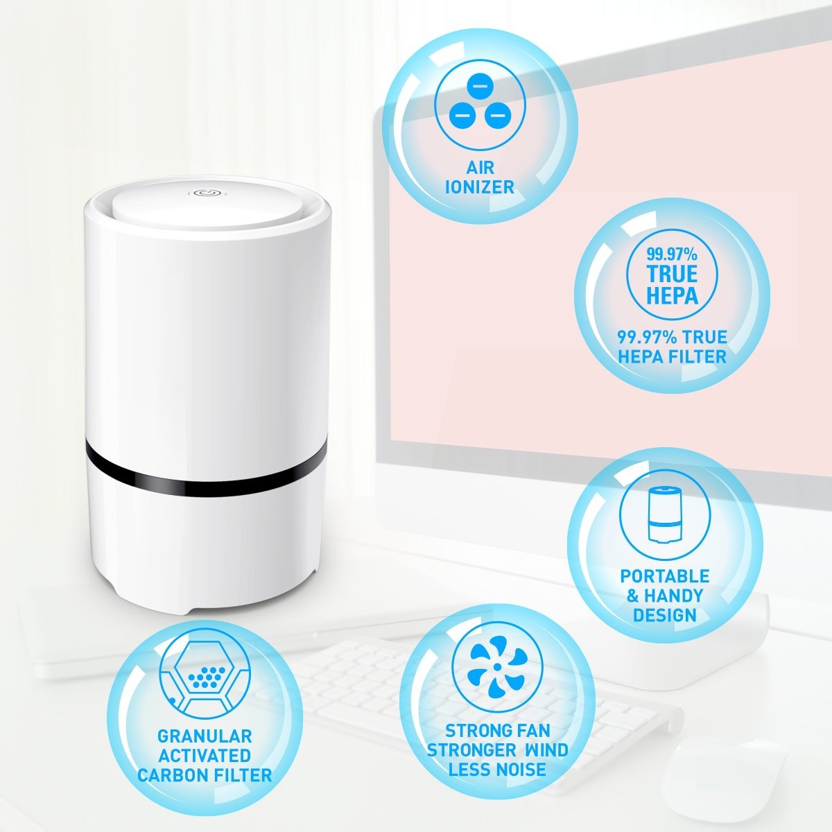 WSTA Desktop Air Purifier, Air Ionizer ,Portable Air Purifier, True