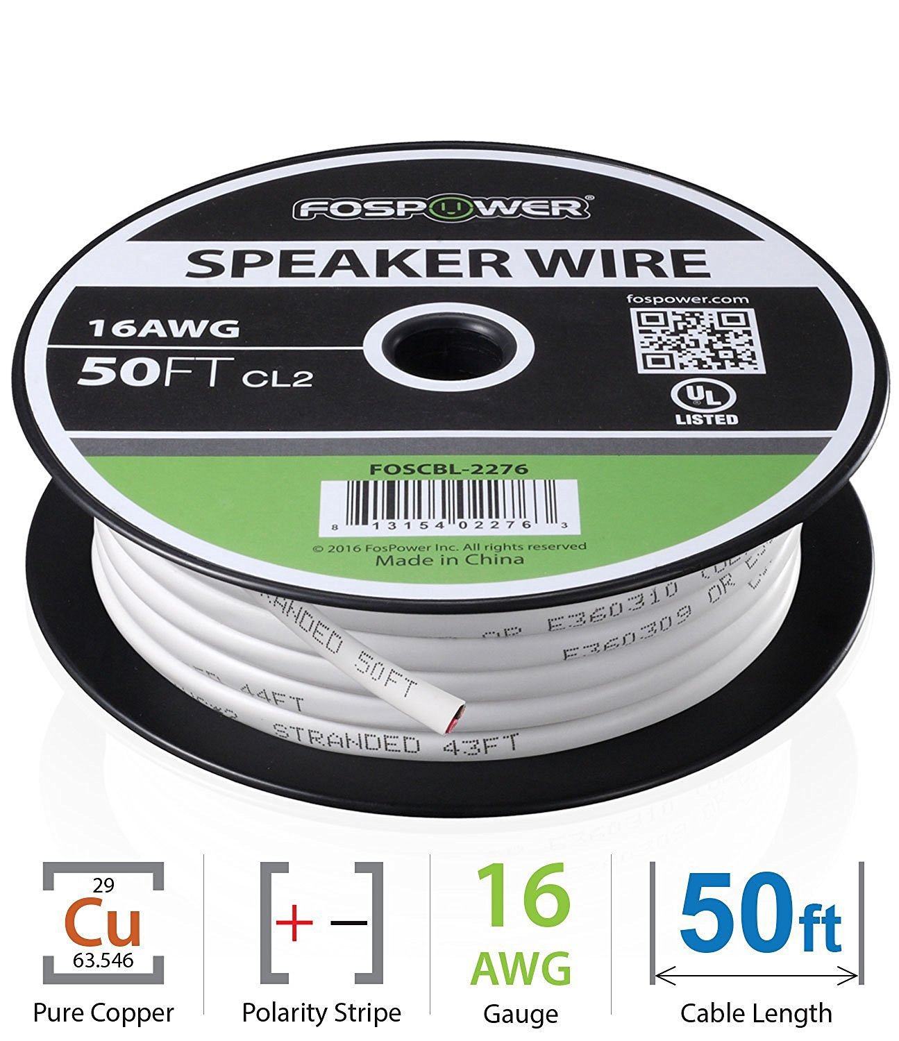 FosPower CL2 Rated 14AWG 2Conductor InWall Speaker Wire (100 Feet
