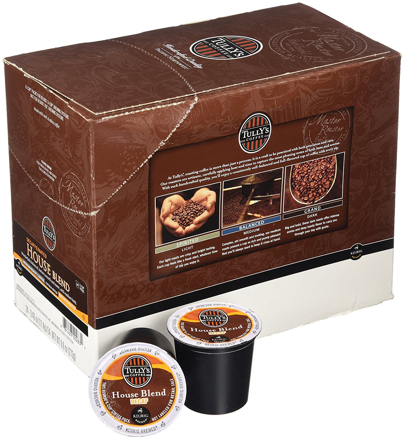 Tully's Coffee Decaffeinated House Blend, KCup Portion Pack for Keurig