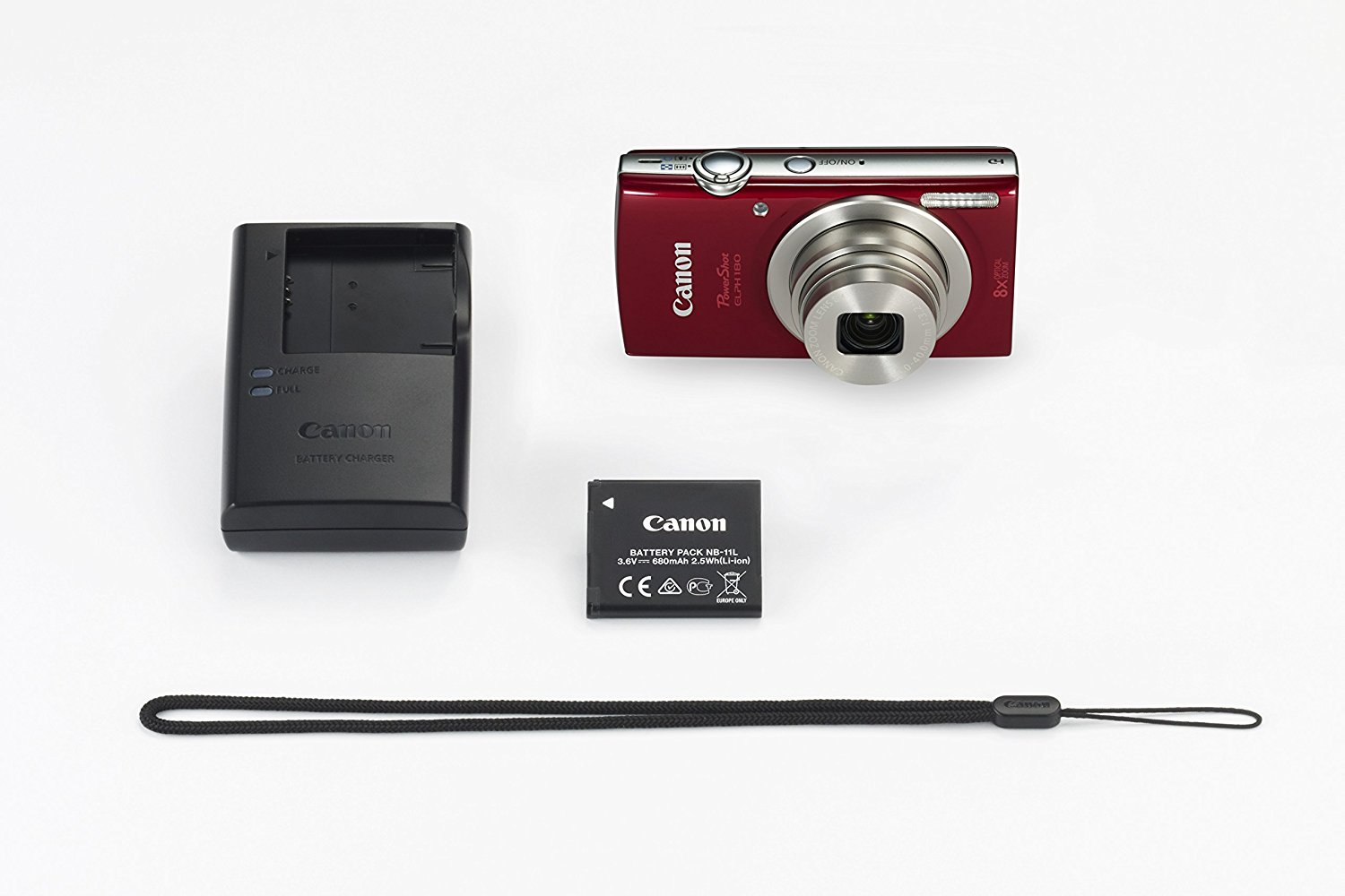 Canon PowerShot ELPH 180 (Red) with 20.0 MP CCD Sensor and 8x Optical