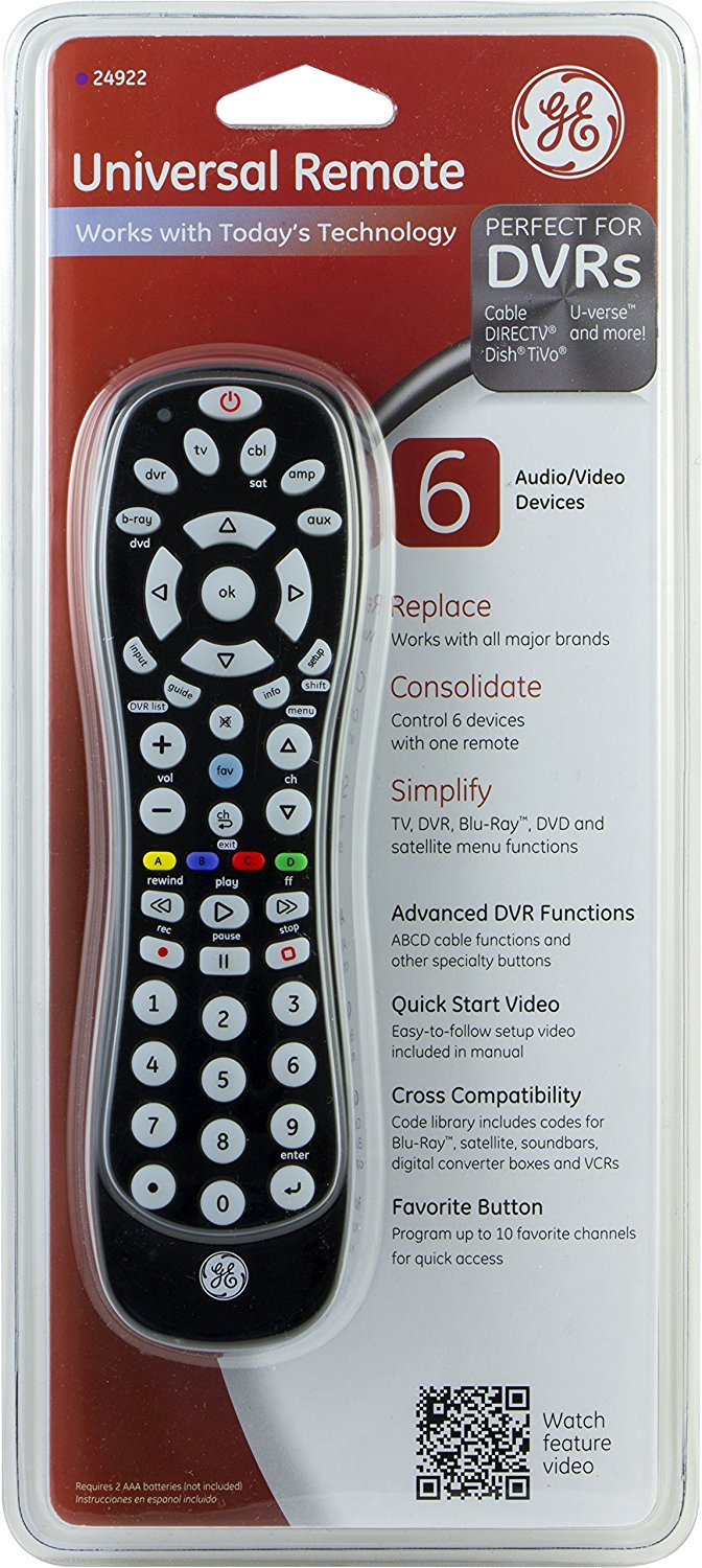 GE 6Device Universal Remote, Black, 24922 free image download