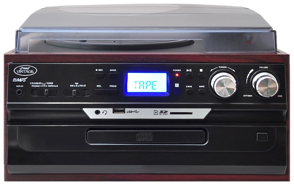 Pyle PTTCDS7U Classic Vintage Turntable with AM/FM Radio/Cassette/CD