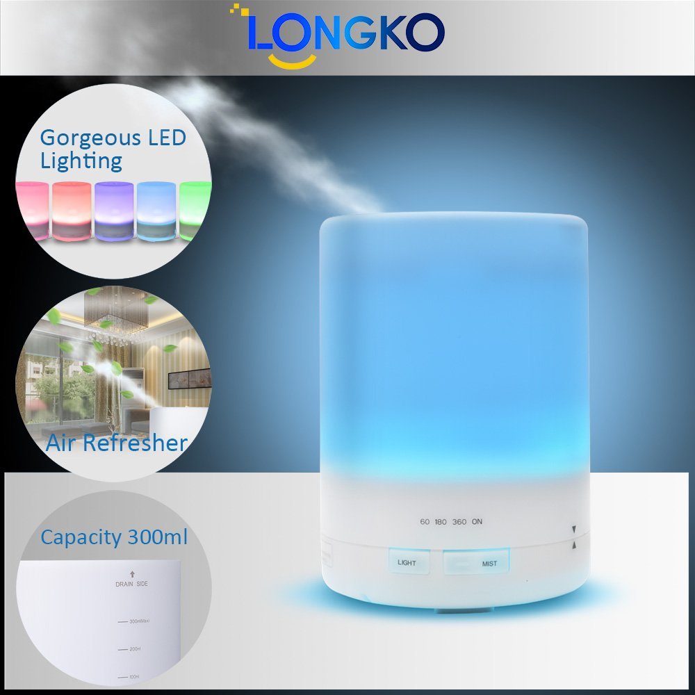 LONGKO 300ml Changing Color Ultrasonic Aroma Diffuser Cool Mist