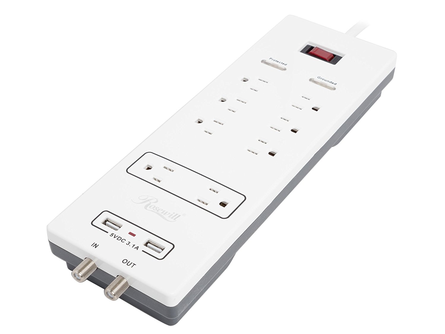 Rosewill RHSP15001 8Outlet Surge Protector, Fireproof 2300 Joules