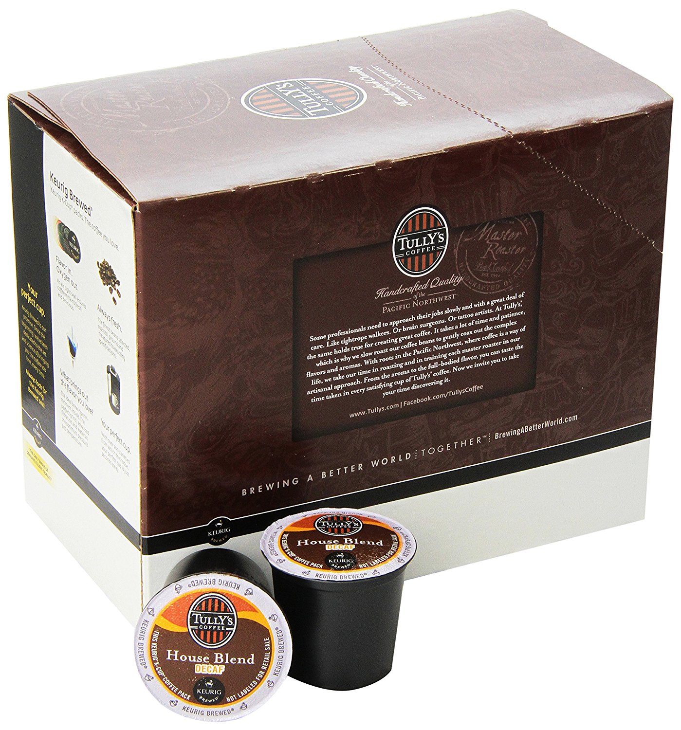 Tully's Coffee Decaffeinated House Blend, KCup Portion Pack for Keurig