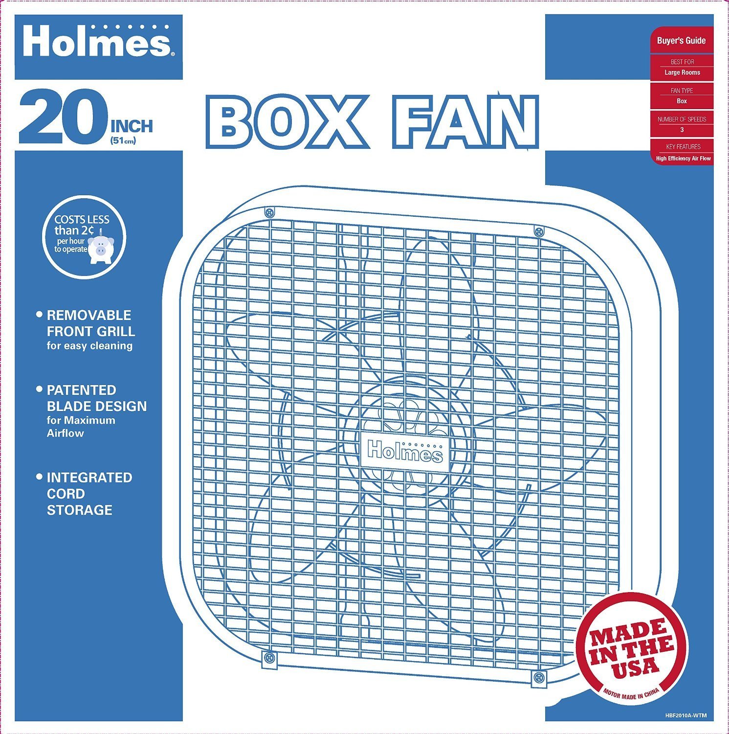 Holmes Weather Shield 20 Inch Metal Box Fan, White A High Efficient