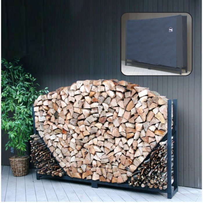 ShelterIt Straight Firewood Log Rack with Kindling Wood Holder and