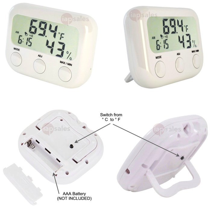 Indoor Thermometer — Hygrometer & Desktop Clock — Easy To Read