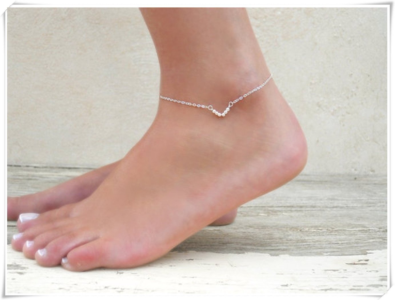 Triangle Anklet, Silver, Delicate Anklet, Beads Anklet, Triangle Ankle Bracelet, Layering Anklet