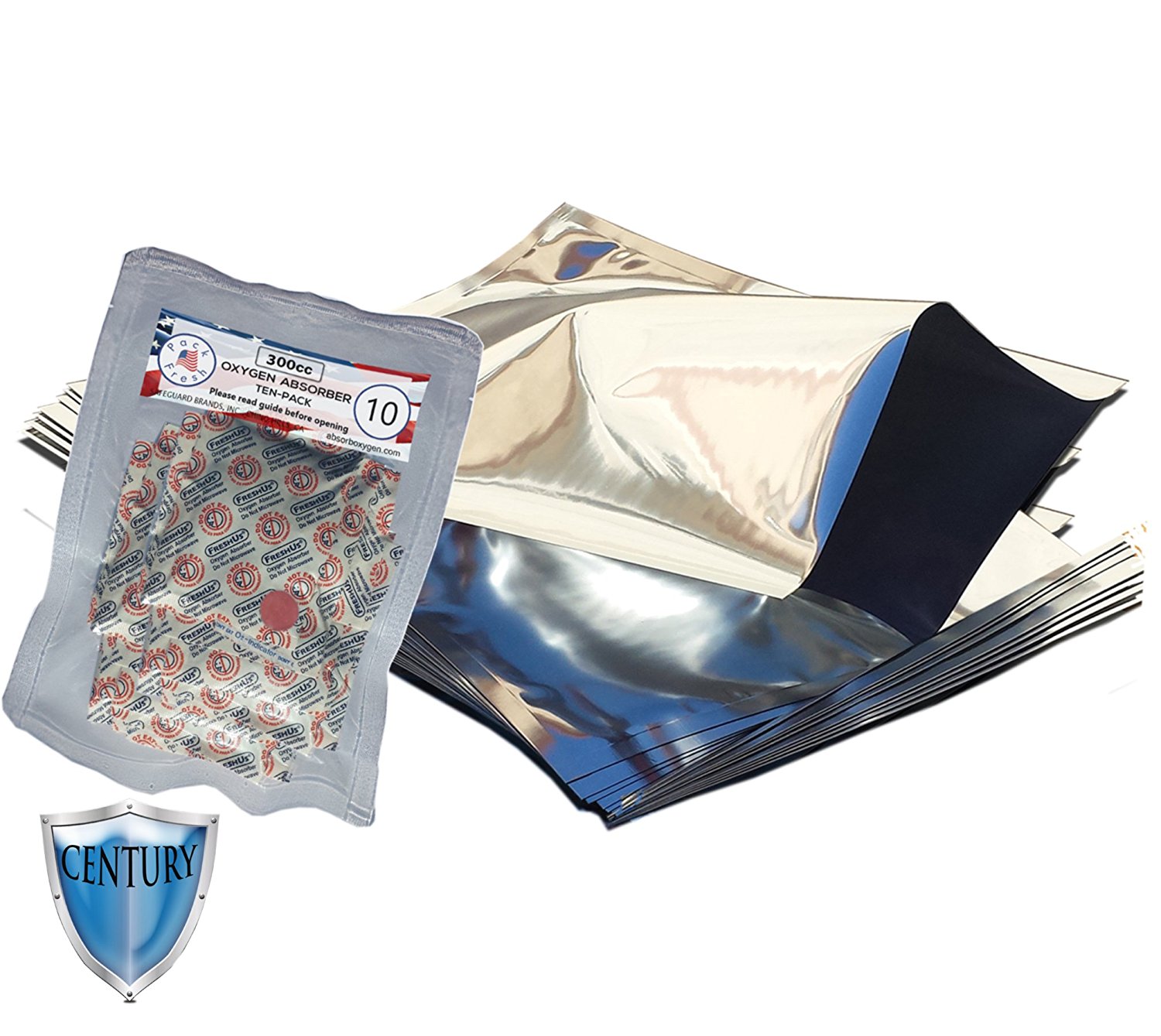 Quart Premium Mylar bags with 300cc oxygen absorbers in 10packs (25
