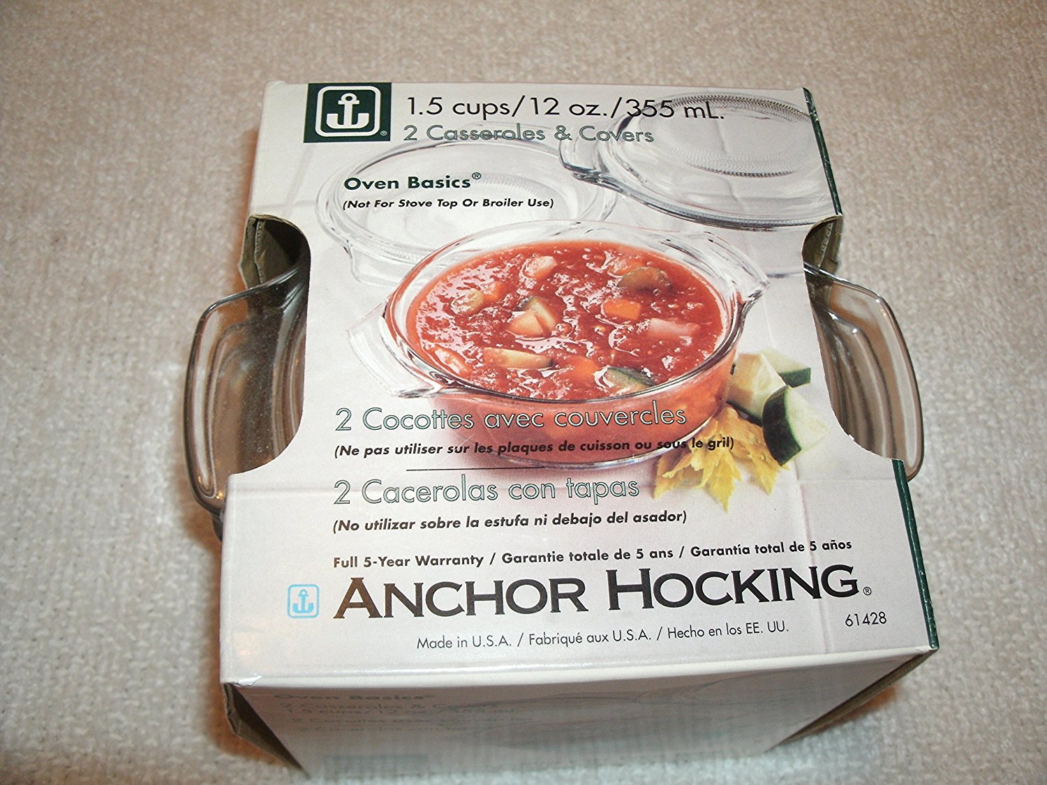 Anchor Hocking Oven Basics Set of Two 1.5 Cup 12 oz Casserole Dishes