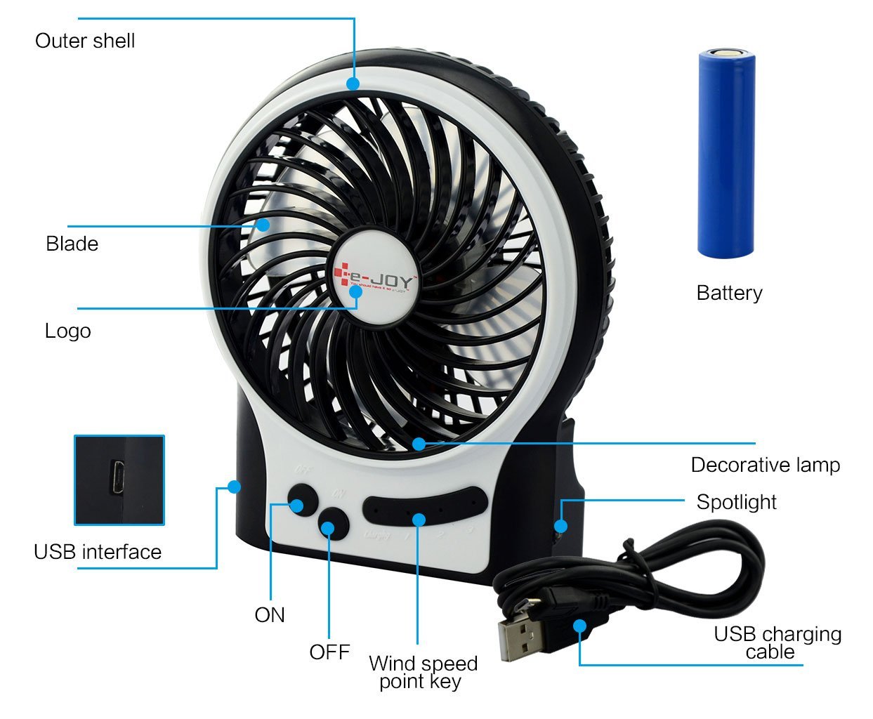 Ejoy® Mini USB Powered Flexible Gooseneck Fan LED Cooling Flashing USB