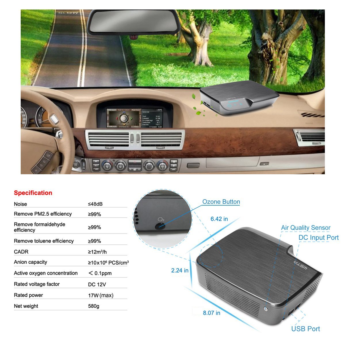 WSTA Healthy Car Air Purifier,Car Air Freshener and Ionic Air Purifier