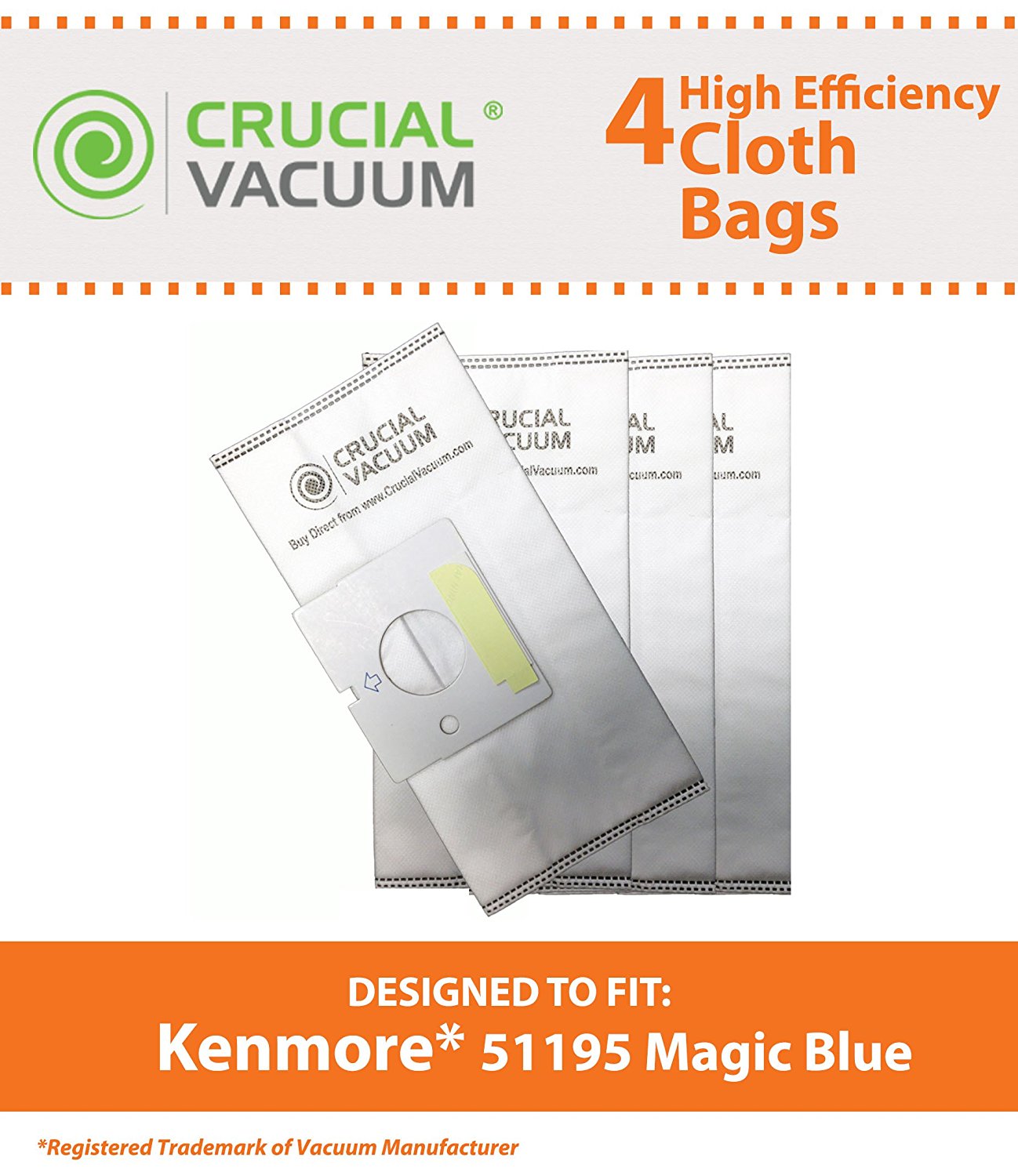 Crucial Vacuum 4 Kenmore 51195 Allergen Cloth Vacuum Bags Designed To