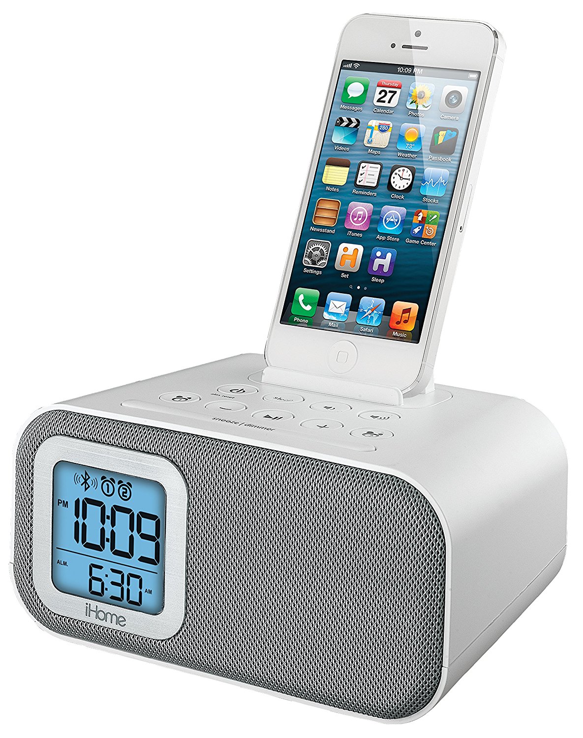IHome iBT22WS Bluetooth Bedside Dual Alarm Clock with USB Charging and