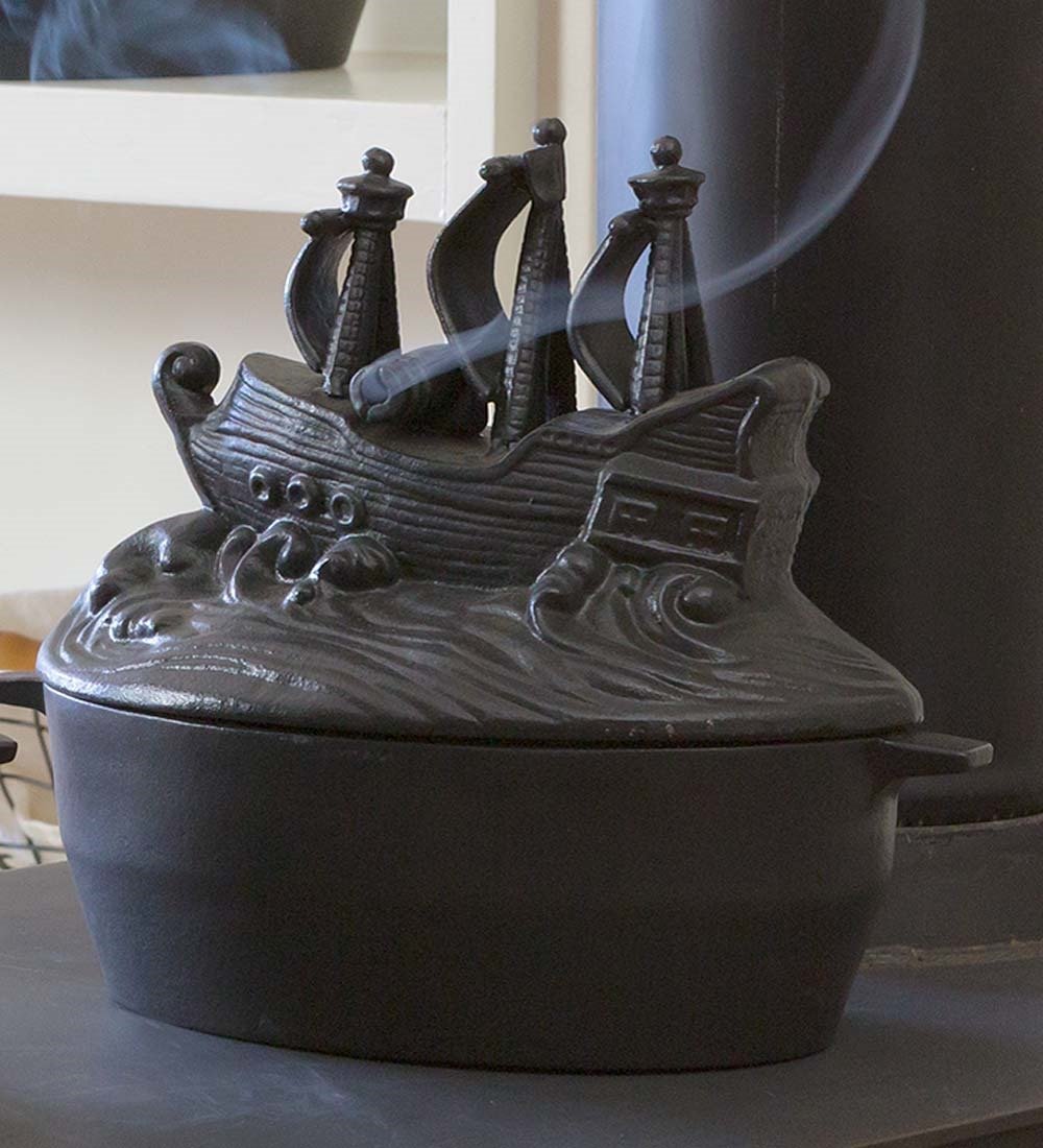 Plow & Hearth Pirate Ship Cast Iron Wood Stove Steamer Black 2