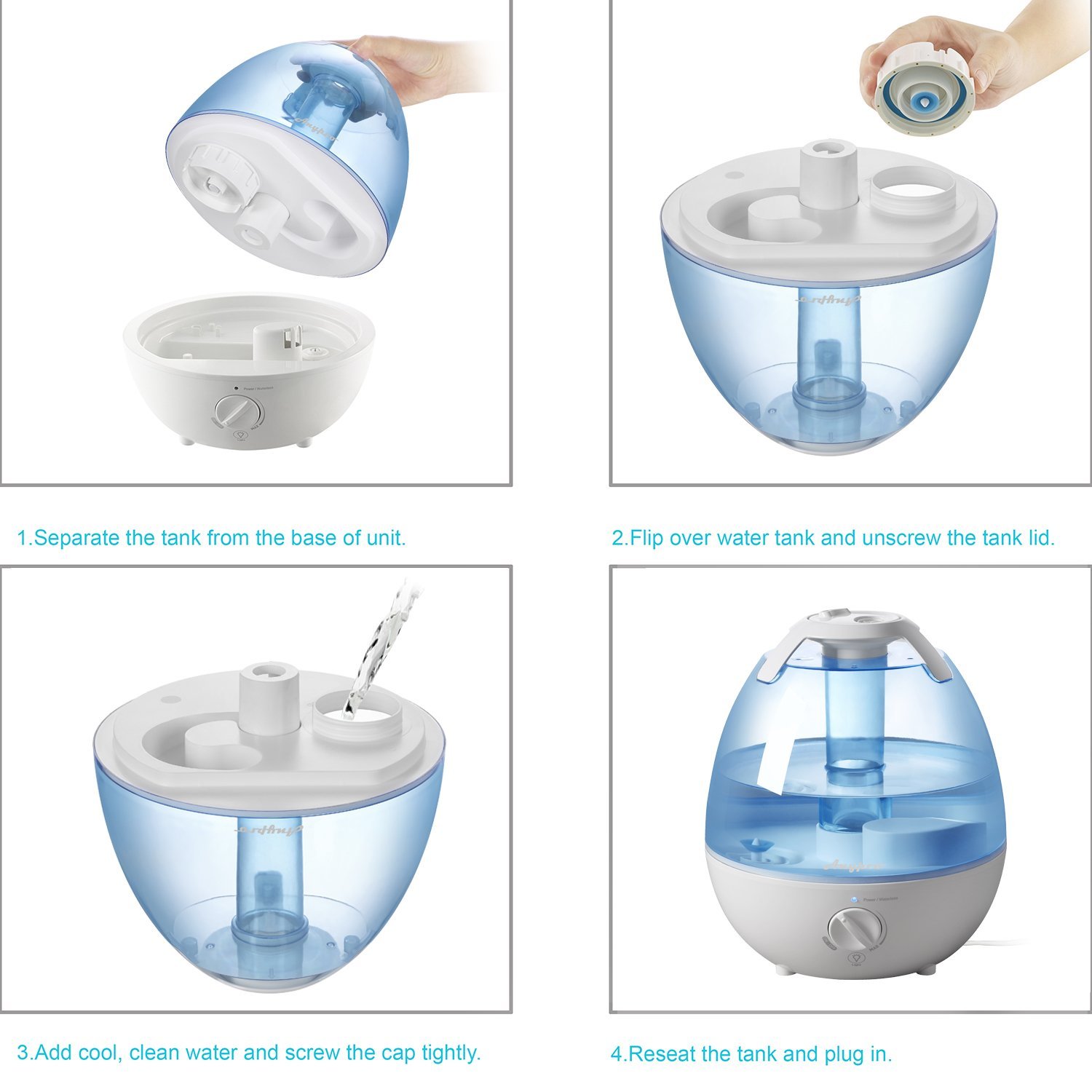 Cool Mist Ultrasonic Humidifier, Anypro 3.5L Antimold Steam Vaporizer