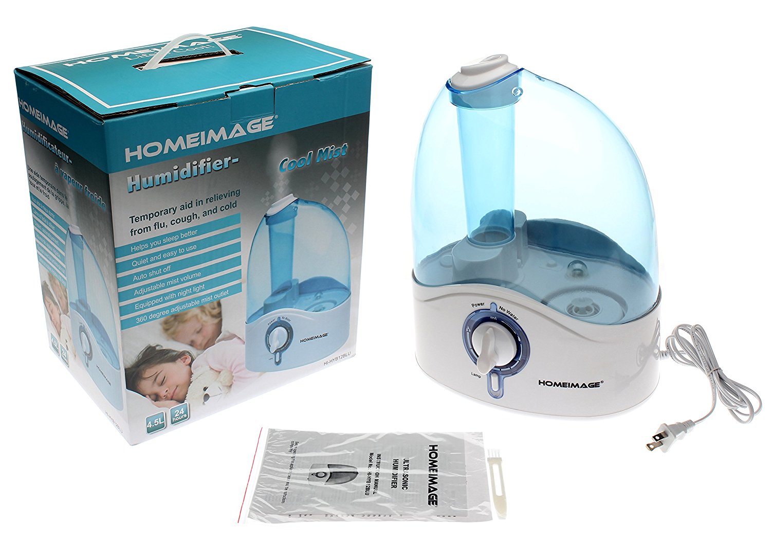 HOMEIMAGE 1.58 Gallons per day Output, 1.19 gallons or 4.5 liters Large Tank Capacity Cool Mist