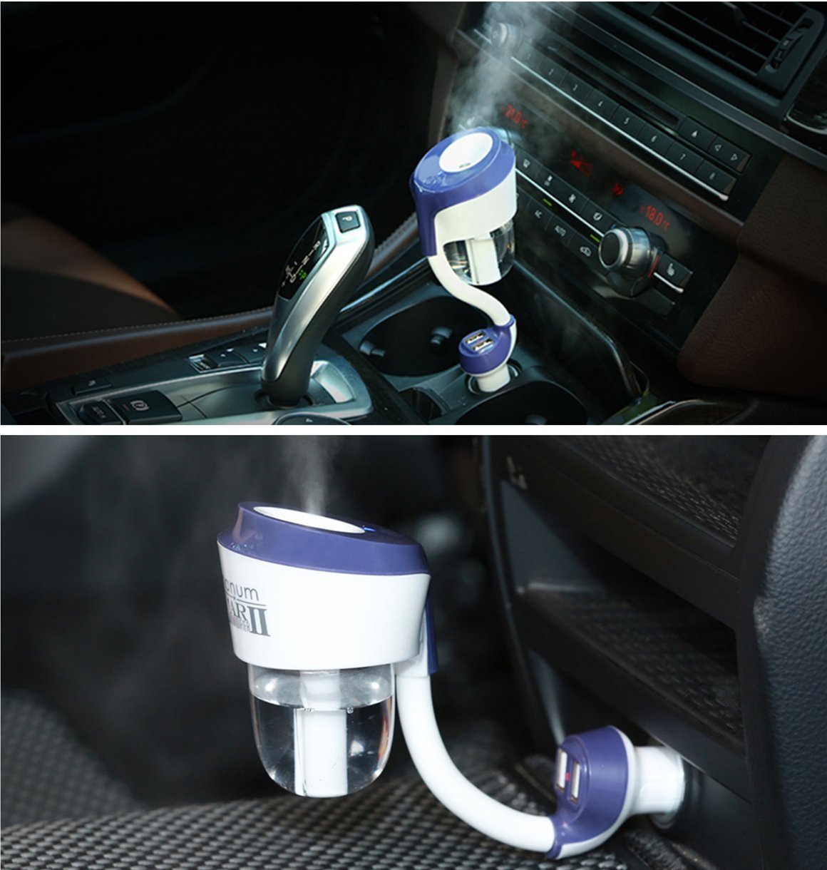 Car Humidifier and Aromatherapy Essential Oil Diffuser with 2Usb Ports