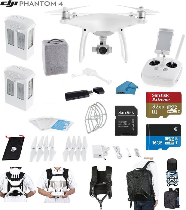 DJI Phantom 4 Quadcopter Drone Kit with 2 Batteries and Accessories (10