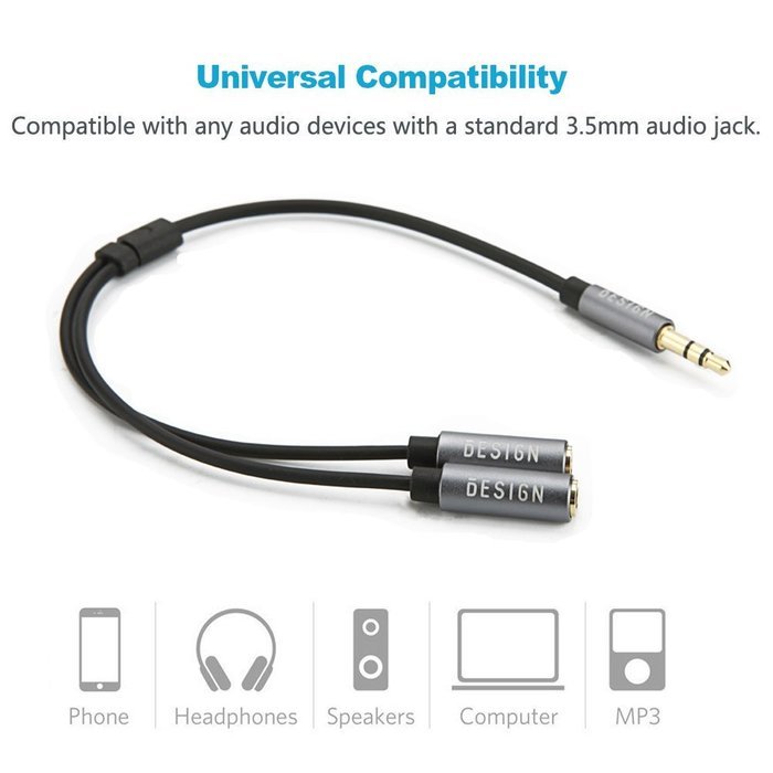 Besign 2Pack 3.5mm Female to 2 Male Headphone Mic Audio Y Splitter