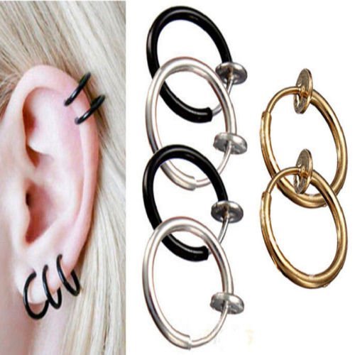 2PCS Punk Unisex Cool Nose Lips Ring Spring Clip On Hoop Earring